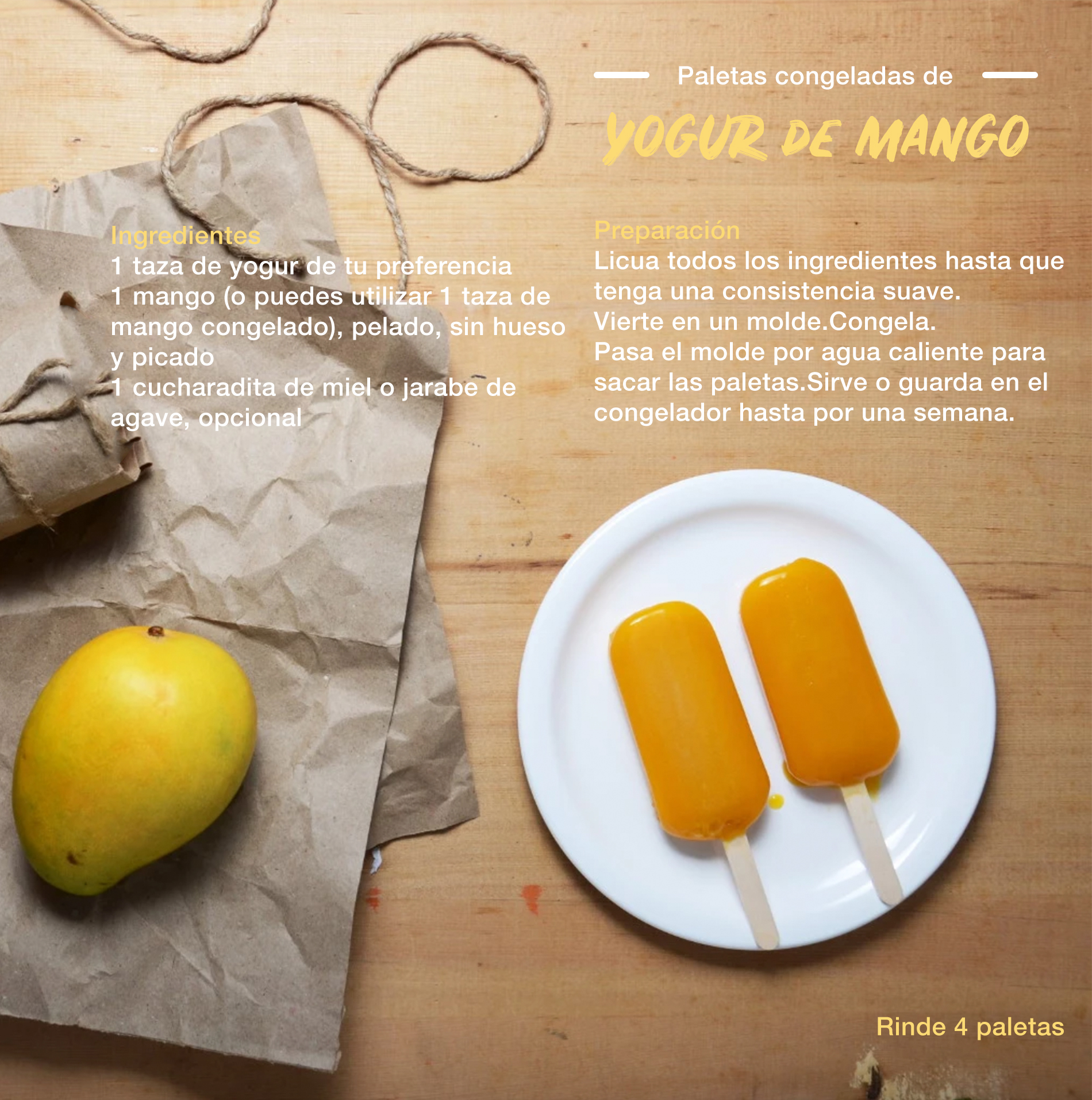 Paletas congeladas de yogur de mango